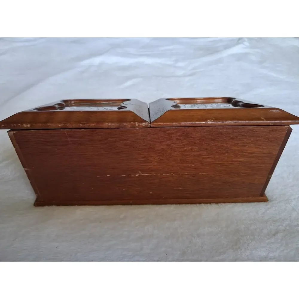 Vintage Rosalco Wooden Jewelry Box Mirrored Lid Floral Etched Organizer Taiwan